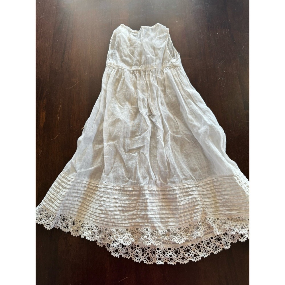 Baby Girl Slip Dress Antique Ivory VTG Lace Long Muslin Cotton 9 12 Months FLAWS